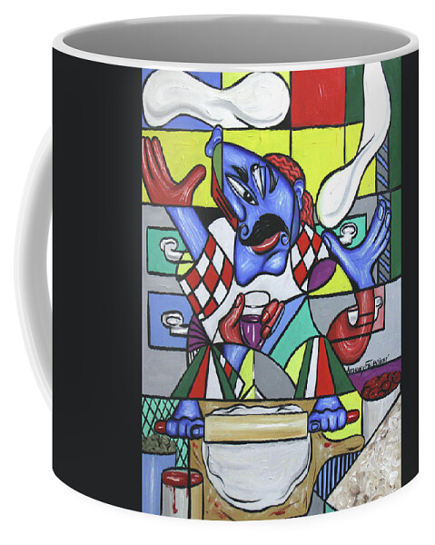 Food Art Coffee Mug featuring the painting The Pizza Master by Anthony Falbo