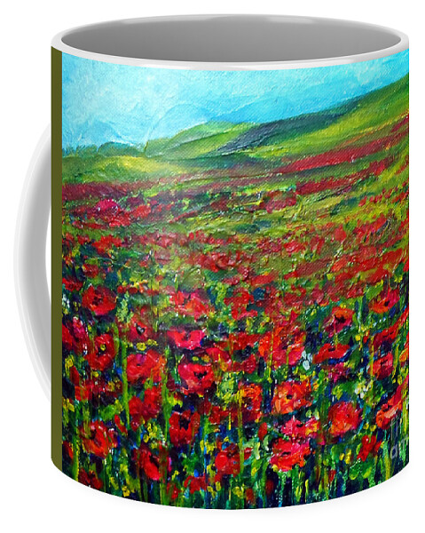 Poppies Coffee Mug featuring the painting The Poppy fields by Asha Sudhaker Shenoy