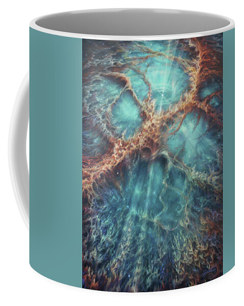 Nebula Coffee Mug featuring the painting The Racing Heart of the Crab Nebula by Lucy West