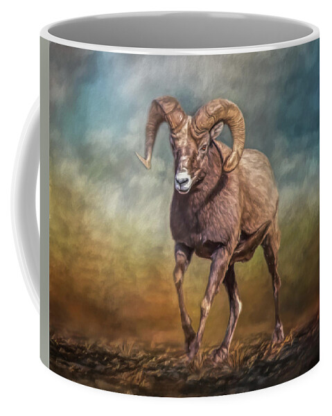 Sheep Coffee Mug featuring the mixed media The Ram by Teresa Wilson