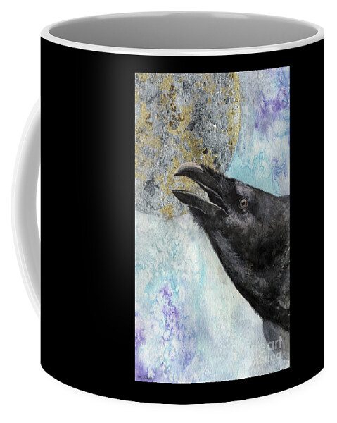 Raven Coffee Mug featuring the painting Raven and the Moon 2017 03 09 by Ang El