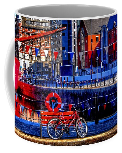 Red Bicycle Coffee Mug featuring the photograph The Red Bicycle at Albert Dock by Joan-Violet Stretch