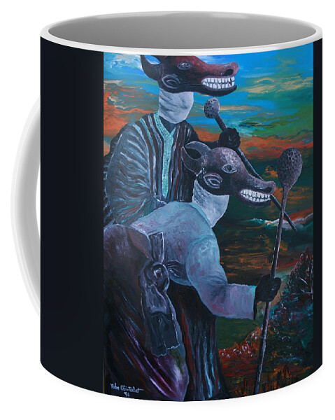 The Ritual Coffee Mug featuring the painting The Ritual by Obi-Tabot Tabe