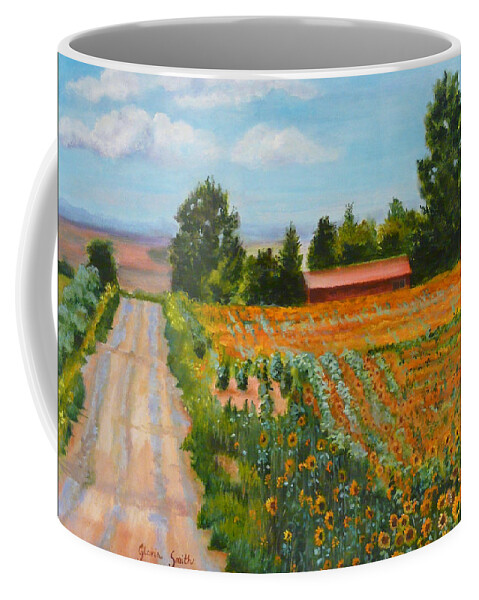 Sunflowers Coffee Mug featuring the painting The road to happiness by Gloria Smith