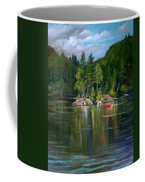 White Mountain Art Coffee Mug featuring the painting The Rock On Mirror in Woodstock New Hampshire by Nancy Griswold