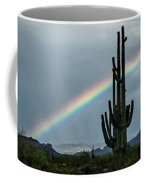 Arizona Coffee Mug featuring the photograph The Saguaro and the Rainbow by Saija Lehtonen