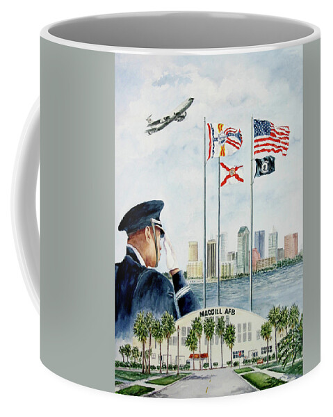 Military Coffee Mug featuring the painting The Salute by Roxanne Tobaison