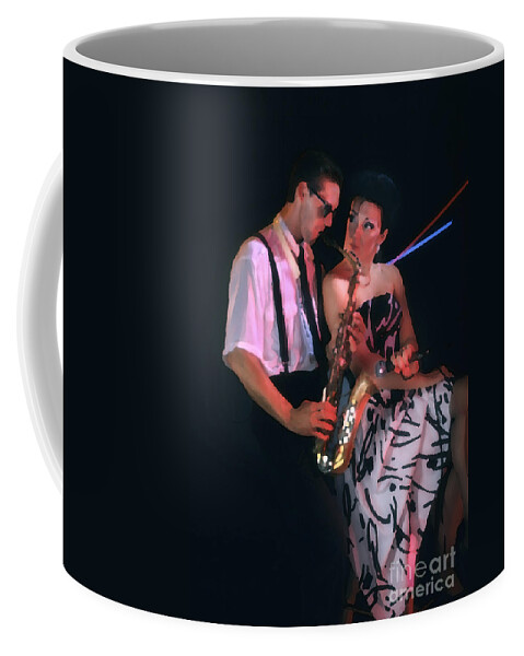 Sax Coffee Mug featuring the photograph The Sax Man and the Girl by Greg Kopriva