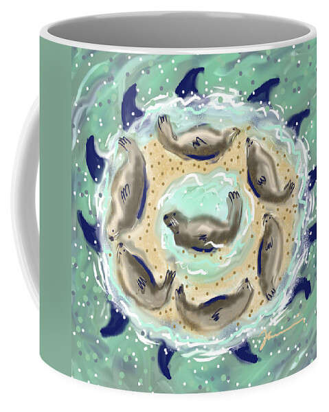 Seals Coffee Mug featuring the painting The Seals Of Chatham Bars by Jean Pacheco Ravinski