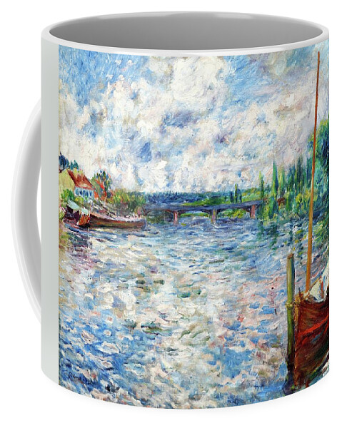 The Seine At Chatou Coffee Mug featuring the painting The Seine At Chatou by Pierre Auguste Renoir 1874 by Movie Poster Prints