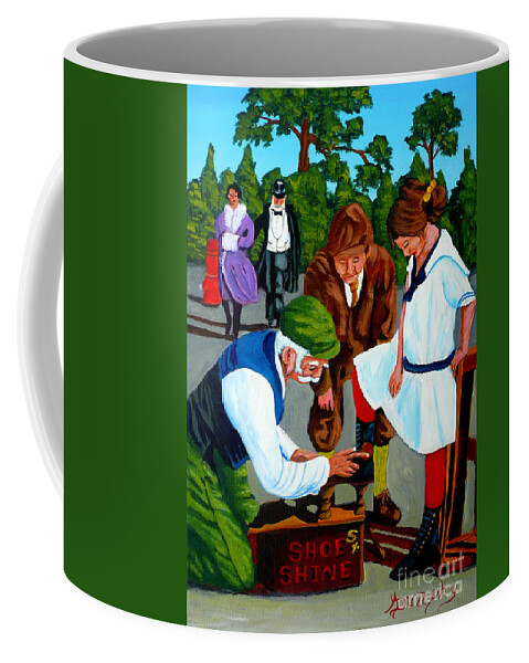 Shoe Coffee Mug featuring the painting The Shoe Shine Man by Anthony Dunphy