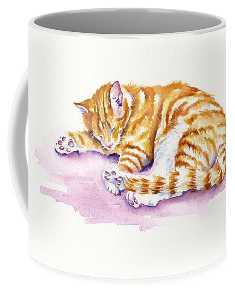 Kitten Coffee Mug featuring the painting The Sleepy Kitten by Debra Hall