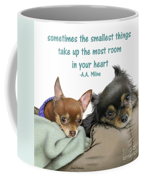 Chihuahuas Coffee Mug featuring the drawing The Smallest Things- Square Format by Sarah Batalka