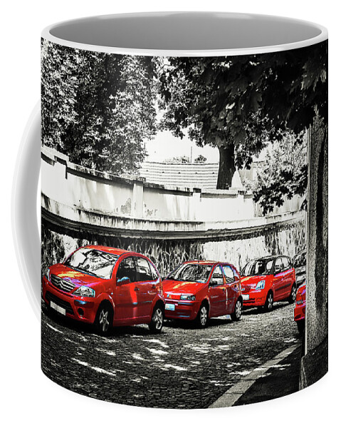 Jenny Rainbow Fine Art Photography Coffee Mug featuring the photograph The Street of Red Cars by Jenny Rainbow