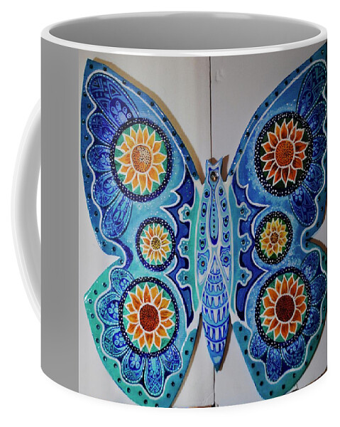 Art On Wood Coffee Mug featuring the painting The Summer Butterfly by Patricia Arroyo