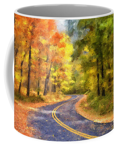 Autumn Landscape Coffee Mug featuring the photograph The Sunny Side Of The Street by Lois Bryan