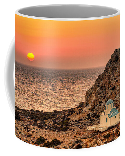 Finiki Coffee Mug featuring the photograph The sunset in Finiki of Karpathos - Greece by Constantinos Iliopoulos