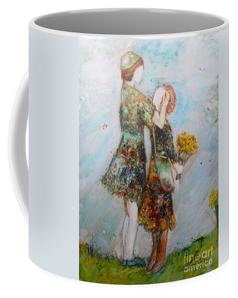 Mother And Daughter Coffee Mug featuring the painting The Surprise by Deborah Nell