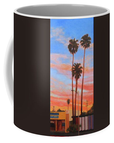 Hollywood Coffee Mug featuring the painting The Three Palms by Andrew Danielsen