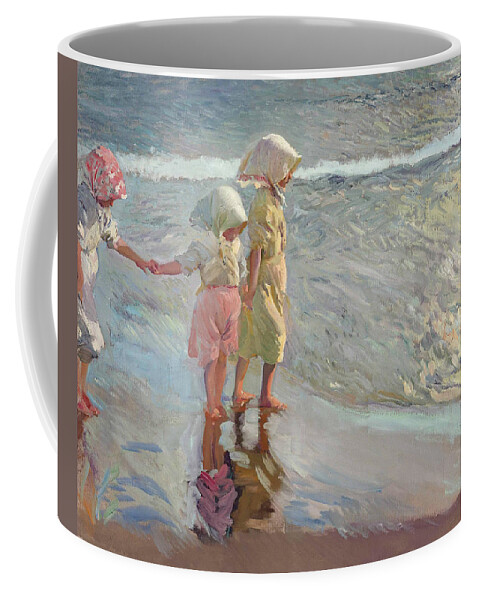 19th Century Art Coffee Mug featuring the painting The Three Sisters on the Beach by Joaquin Sorolla