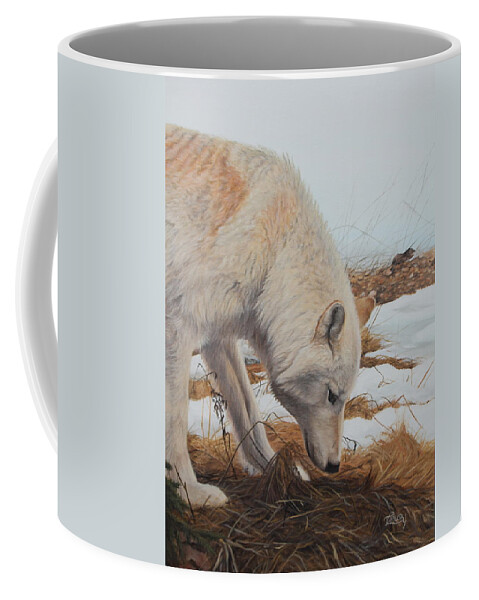 Wolf Coffee Mug featuring the painting The Tracker by Tammy Taylor
