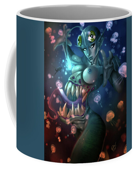 Cthulu Coffee Mug featuring the painting The Trap by Pete Tapang