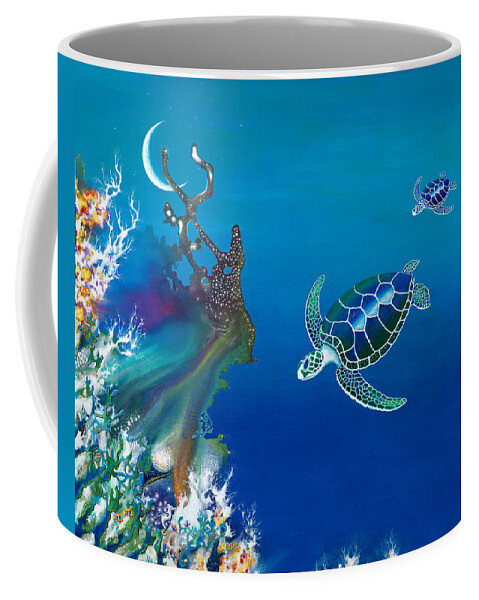Beach House Coffee Mug featuring the painting The Twin Turtles of Oceania by Lee Pantas