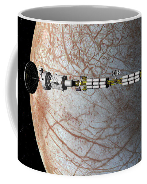 Spaceship Coffee Mug featuring the digital art The USS Savannah in orbit around Europa by David Robinson