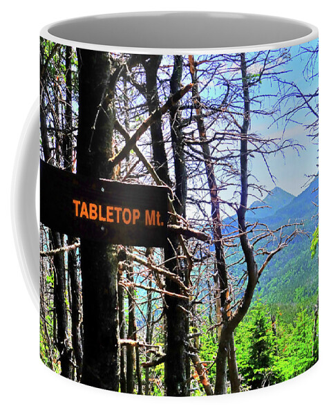 Tabletop Coffee Mug featuring the photograph The View from Tabletop Mountain Adirondacks Upstate New York Sign by Toby McGuire