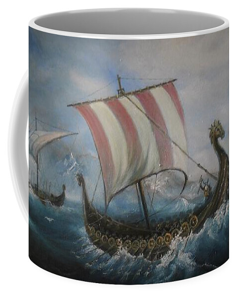 Viking Coffee Mug featuring the painting The Vikings by Sorin Apostolescu