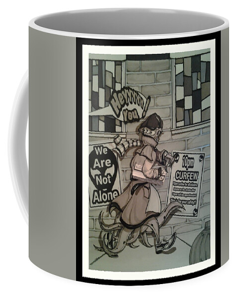 Mixed Media Coffee Mug featuring the mixed media The Visitor by Demitrius Motion Bullock