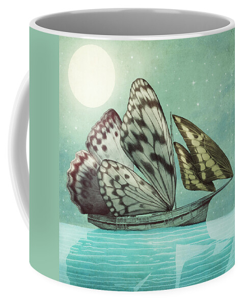 Butterfly Coffee Mug featuring the drawing The Voyage by Eric Fan