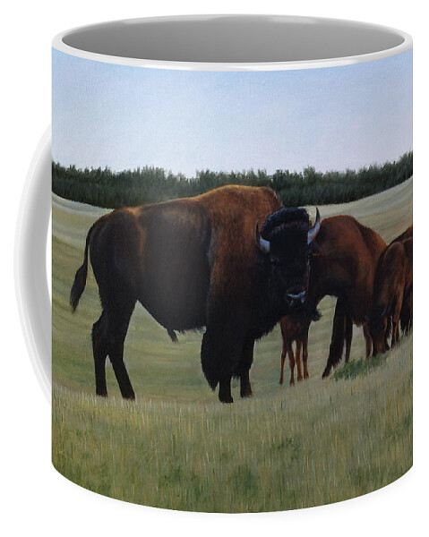 Bison Coffee Mug featuring the painting The Watchman by Tammy Taylor