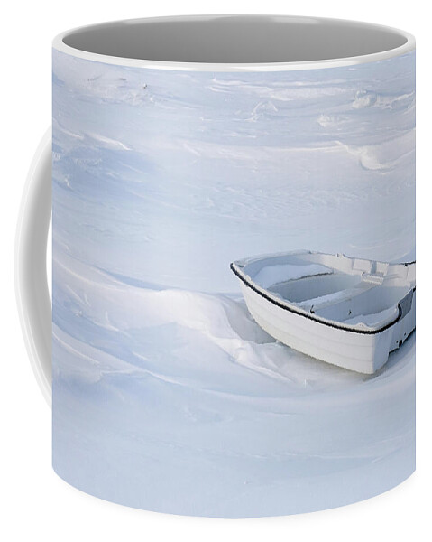 Snow White Backgrounds Coffee Mug featuring the photograph The white fishing boat by Nick Mares