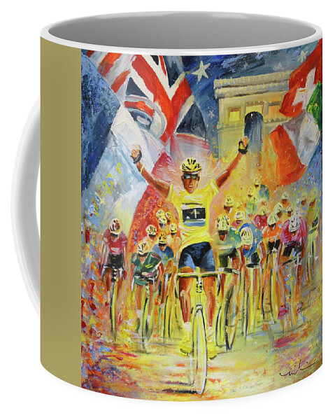 Sports Coffee Mug featuring the painting The Winner Of The Tour De France by Miki De Goodaboom