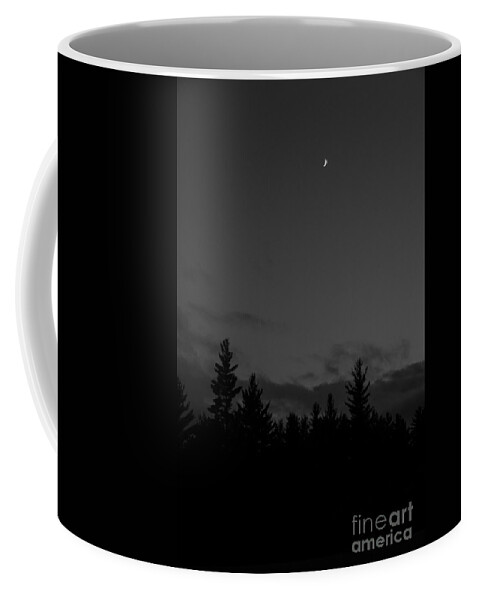 Moon Coffee Mug featuring the photograph The Woods and the Moon 4 Black and White by Marina McLain