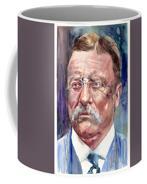 Theodore Roosevelt Coffee Mug featuring the painting Theodore Roosevelt watercolor portrait by Suzann Sines