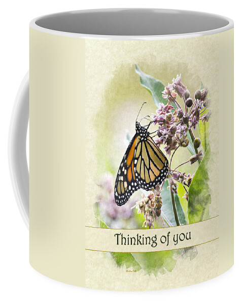 Thinking Of You Coffee Mug featuring the mixed media Thinking of You Monarch Butterfly Greeting Card by Christina Rollo