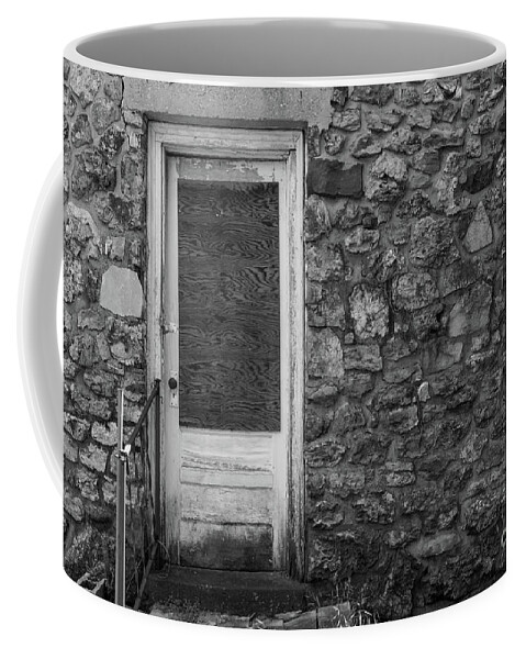 Abandoned Coffee Mug featuring the photograph This Old Rock Wall Grayscale by Jennifer White