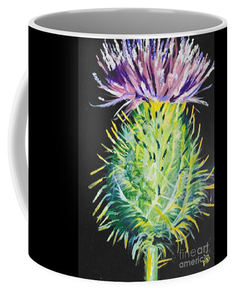 Thistle Coffee Mug featuring the painting Thistle by Saundra Johnson