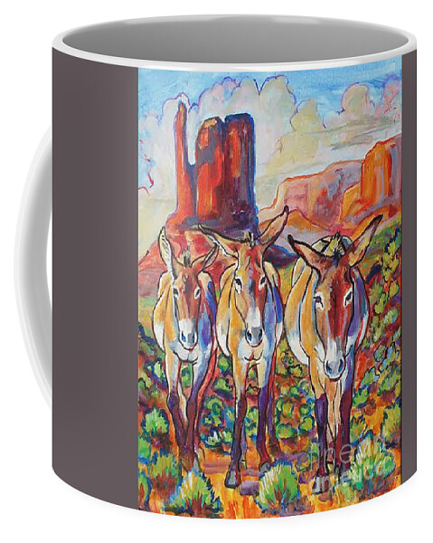 Donkey Coffee Mug featuring the painting Three Amigos by Jenn Cunningham