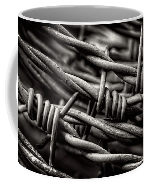 Barbed Wire Coffee Mug featuring the photograph Three Barbs In Black and White by Greg and Chrystal Mimbs