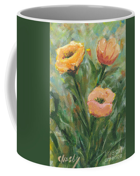 Flowers Coffee Mug featuring the painting Three Flowers in Field by Patricia Cleasby