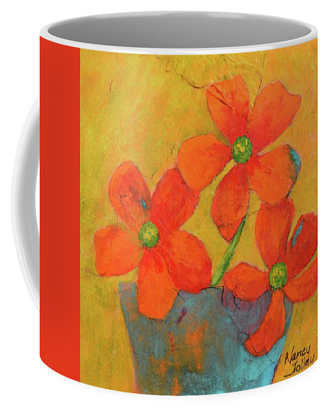 Flowers Coffee Mug featuring the painting Three Flowers by Nancy Jolley