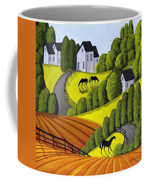 Horses Coffee Mug featuring the painting Three Ponies - horse landscape by Debbie Criswell