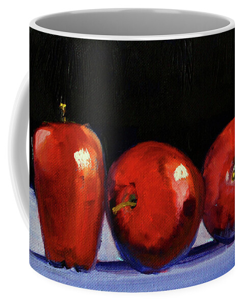 Red Delicious Coffee Mug featuring the painting Three Reds by Nancy Merkle
