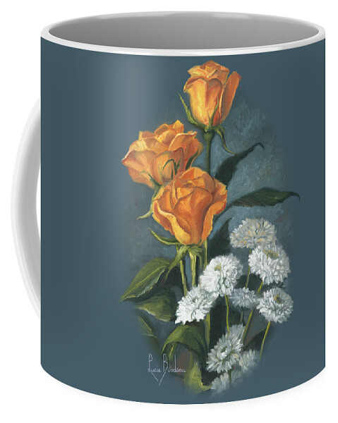 Flower Coffee Mug featuring the painting Three Roses by Lucie Bilodeau