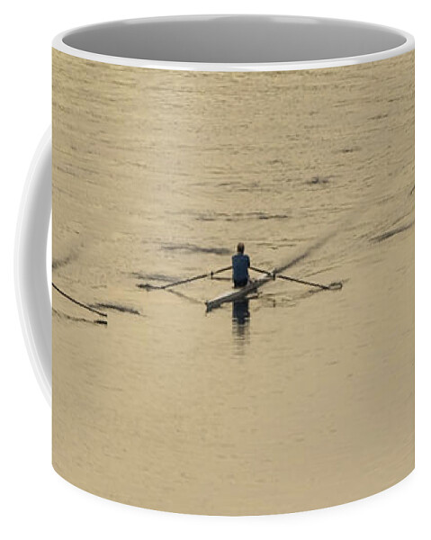 Three Coffee Mug featuring the painting Three Rowers on the Schuylkill by Bill Cannon