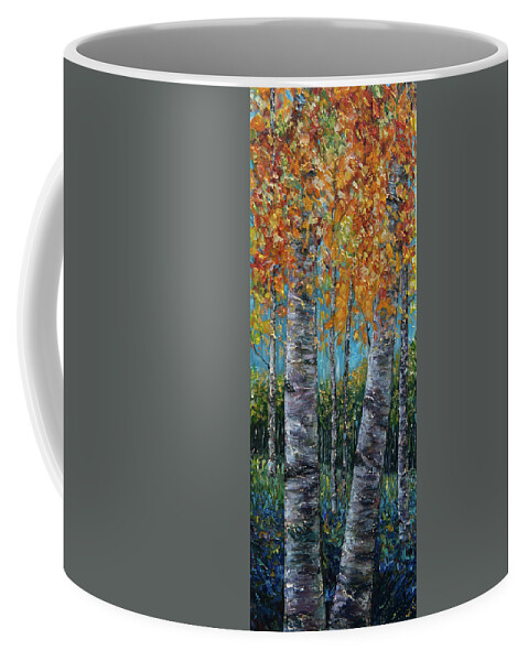 Leaf Coffee Mug featuring the painting Through The Aspen Trees Diptych 1 by OLena Art