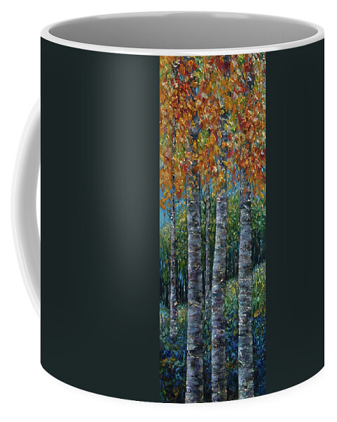 Leaf Coffee Mug featuring the painting Through The Aspen Trees Diptych 2 by OLena Art